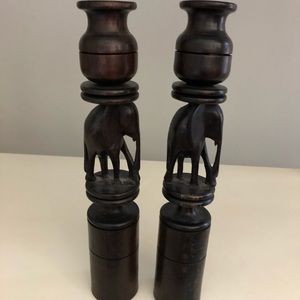 African wooden hand carved Elephant candlesticks